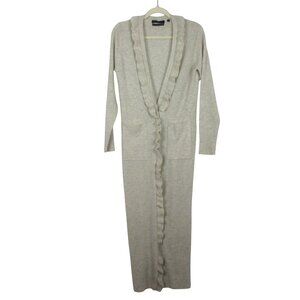 Brown Allan Long Ruffle Cardigan Sweater Heather Size S Merino Wool Cashmere